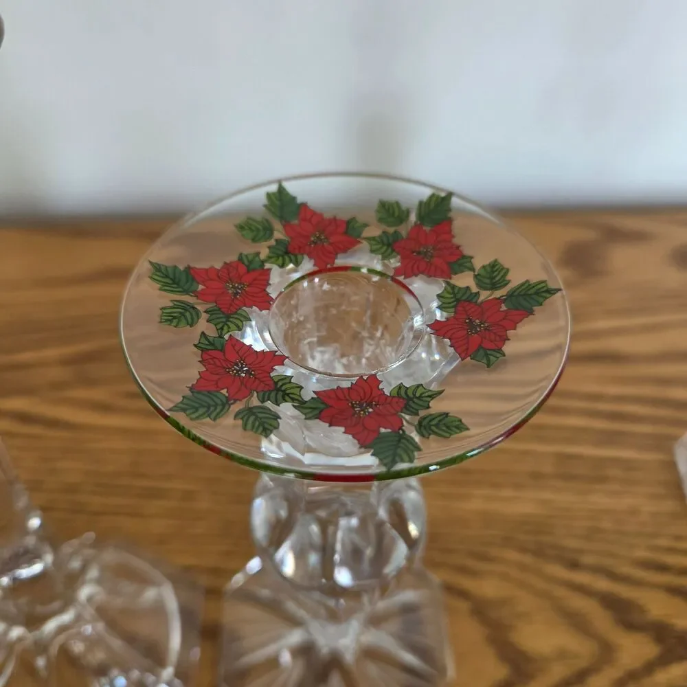 Vintage Candle Bobeches Wax Drip Catchers Pairs Clear, Green, & Poinsettia Pairs